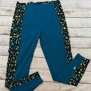 Sweaty Betty Seamless Teal & Leopard Print Women’s Full Length Leggings Size 12